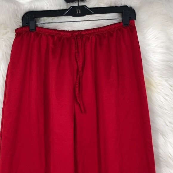 Red Silky Sateen Polyester Lounge Pants, Sleep Bottoms, Hollywood Movie Star, M - Picture 2 of 6